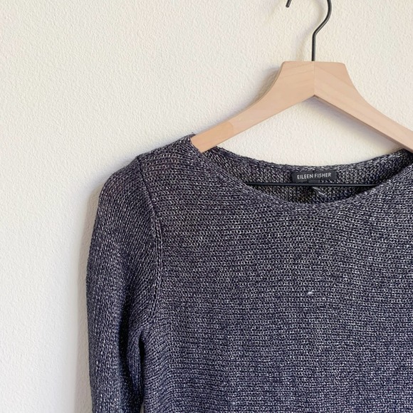 Eileen Fisher Metallic Silver Knit Sweater Linen - Picture 4 of 8